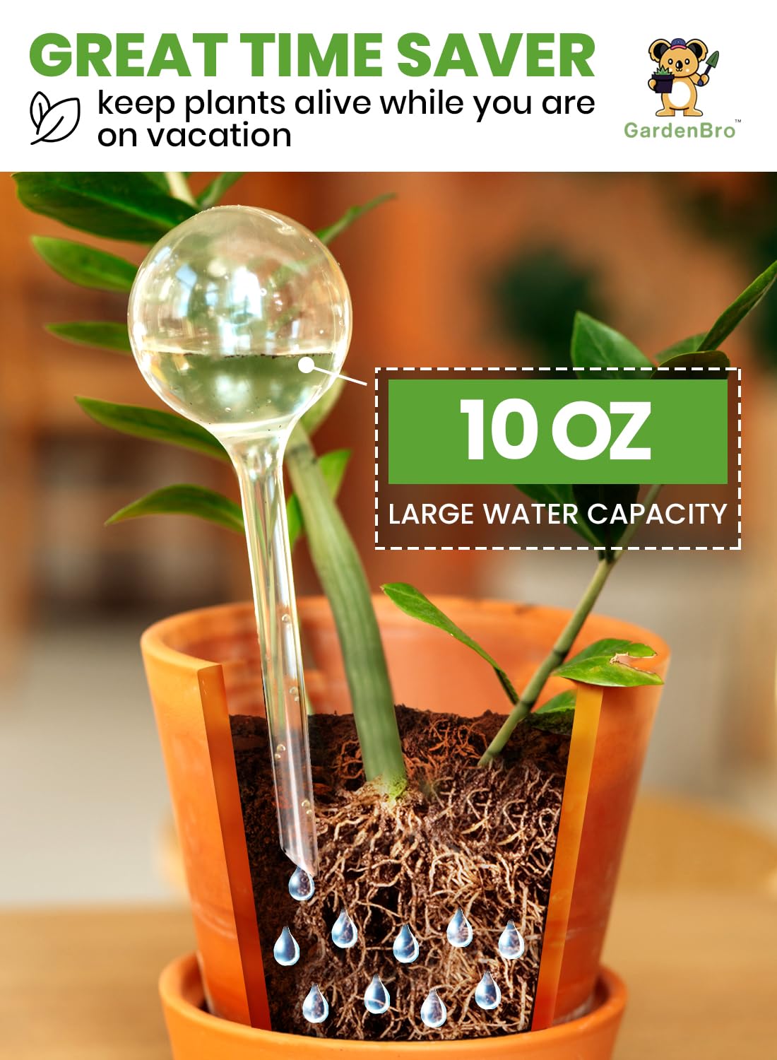 Plant Watering Globes Plastic Set of 4 - Automatic Plant Waterer Indoor and Outdoor - Self Watering Planter Insert System with Plastic Water Bulbs Ideal Gift for Gardeners (4 Globes)