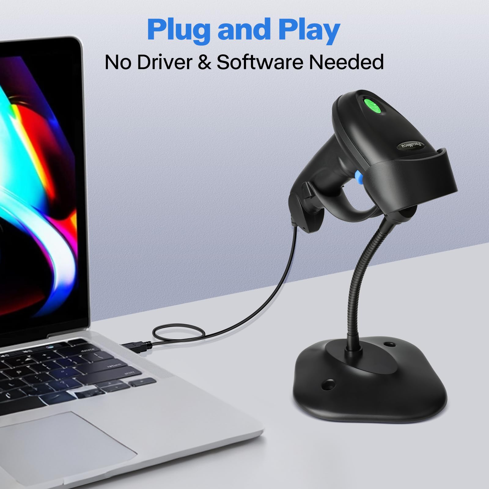 PecuMecu Handheld 1D&2D USB Barcode Scanner, Wired QR Code Scanner PDF417 Data Matrix Bar Code Reader with Long USB Cable for POS Mobile Payment, Convenience Store, Supermarket, Warehouse (TM-10C)