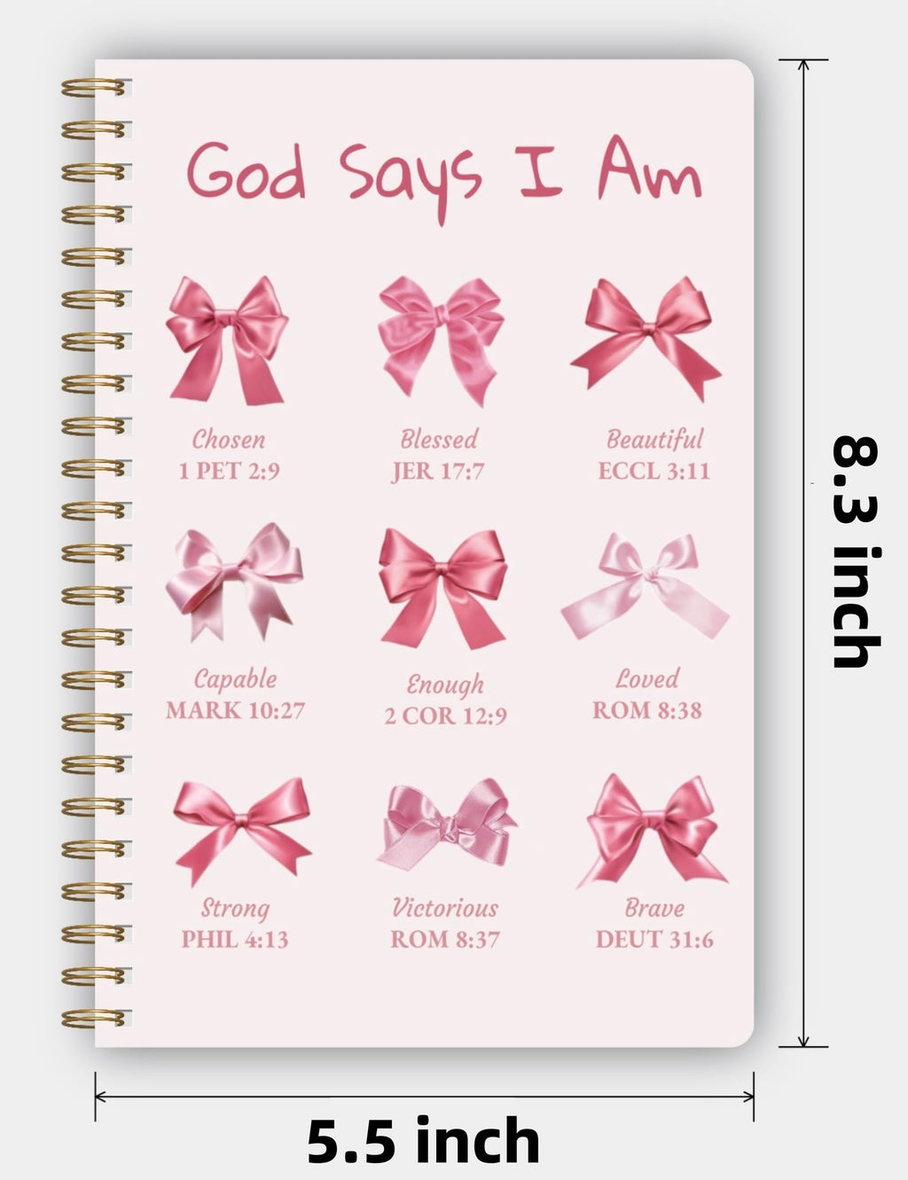 Bible Prayer Journal for Women, Pink Christian Notebook with Lines Gifts for Girls, Bible Study Supplies Guide Accessories, Preppy Bow Stuff Cute Church Spiral Notebook for Bible Notes, 5.5 X 8.3