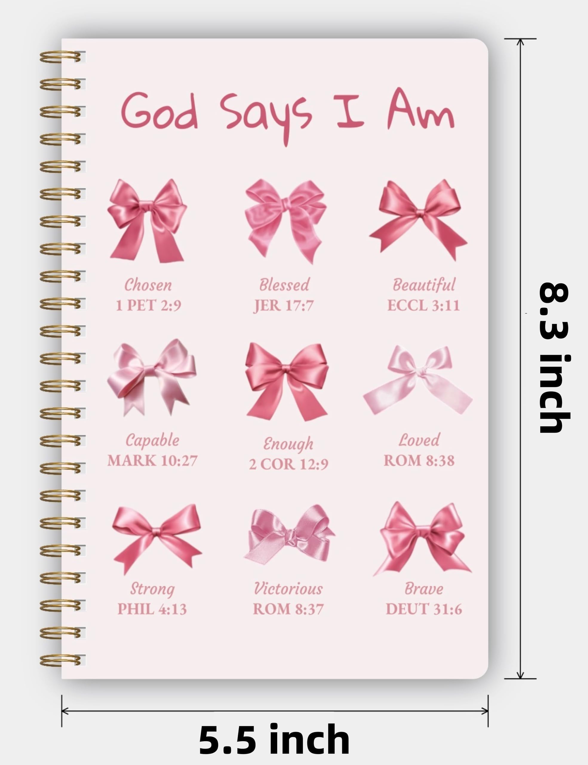 Bible Prayer Journal for Women, Pink Christian Notebook with Lines Gifts for Girls, Bible Study Supplies Guide Accessories, Preppy Bow Stuff Cute Church Spiral Notebook for Bible Notes, 5.5 X 8.3