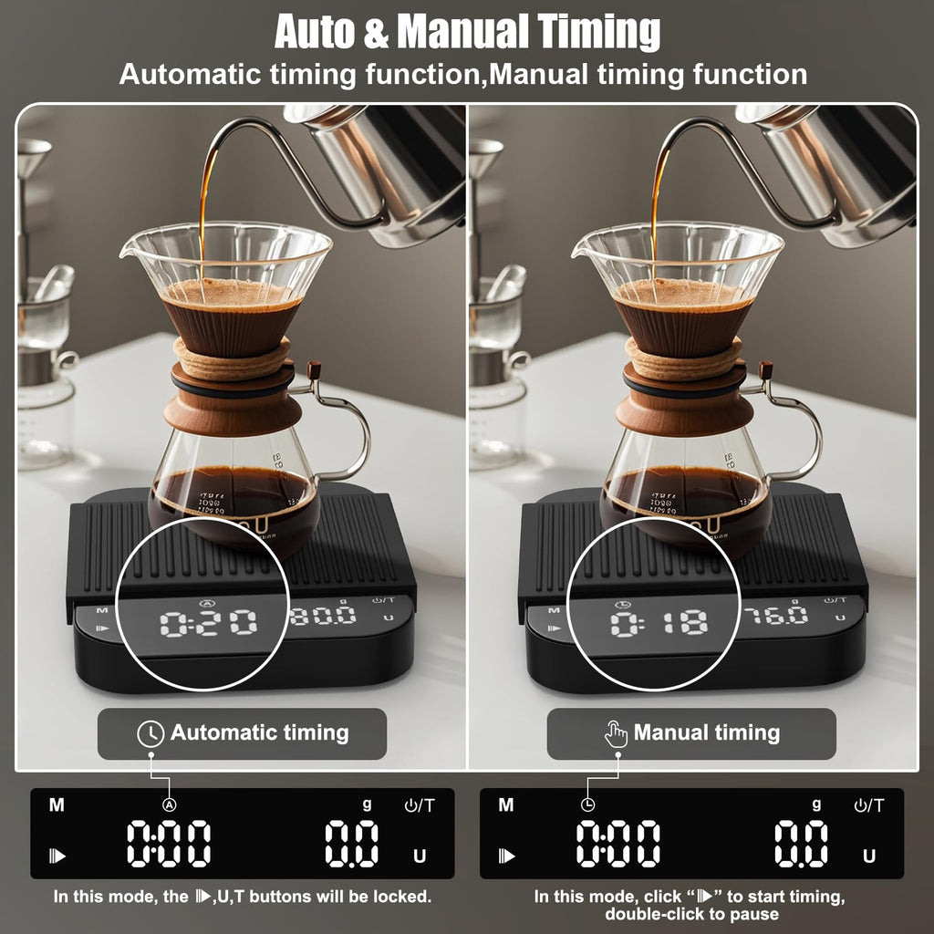 Diyife Rechargeable Coffee Scale, 0.1 g/3kg High Precision Espresso Scale with LED Display and 2 Timer Modes,6 Weighing Units,Silicone Protective Case. Kitchen Scale for Weighing Coffee and Ingredient