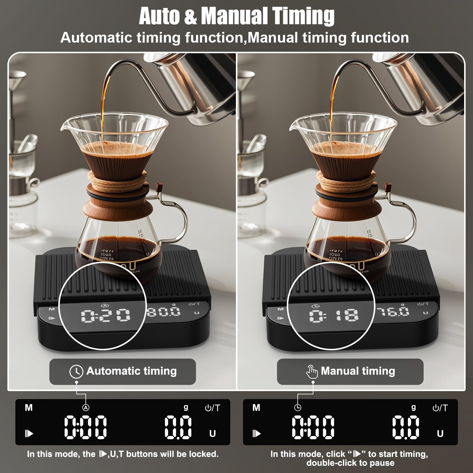 Diyife Rechargeable Coffee Scale, 0.1 g/3kg High Precision Espresso Scale with LED Display and 2 Timer Modes,6 Weighing Units,Silicone Protective Case. Kitchen Scale for Weighing Coffee and Ingredient
