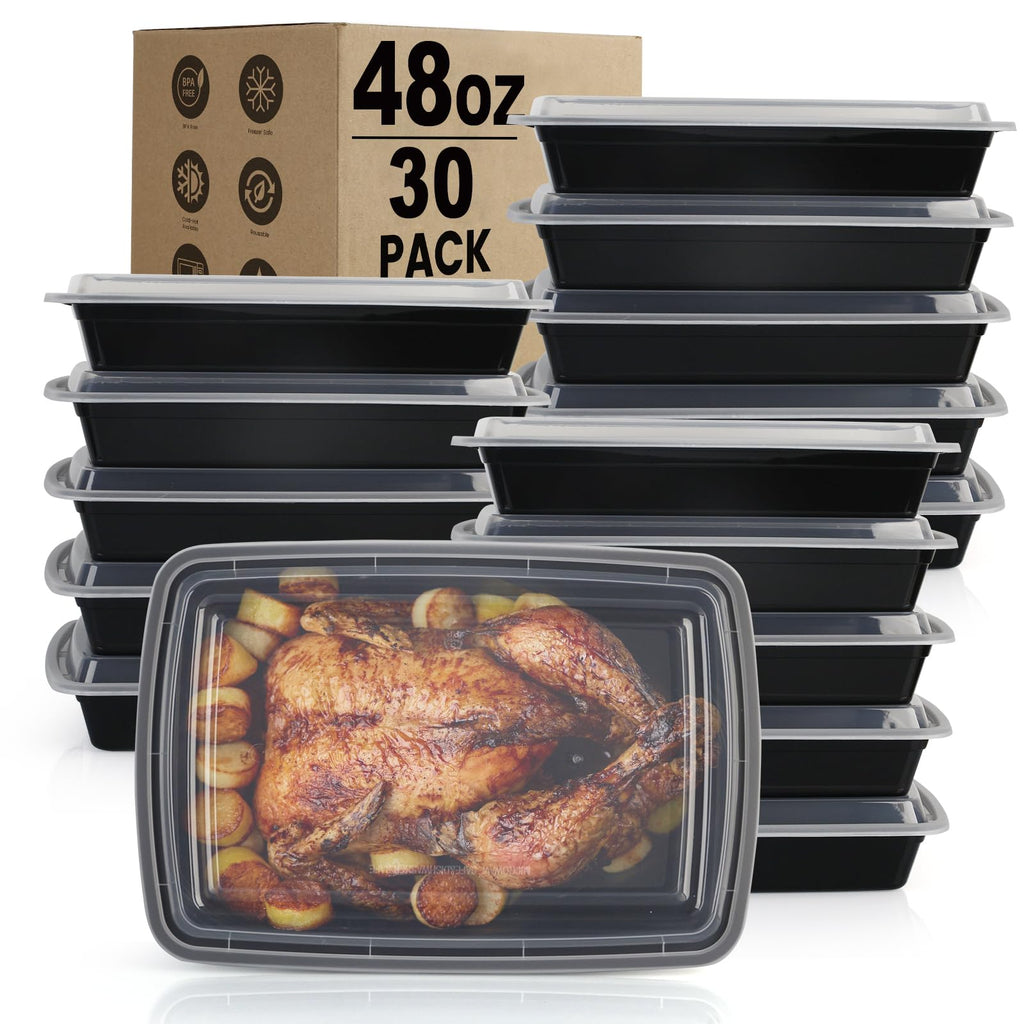 Meal Prep Containers Reusable - 48oz Food Storage Containers with Lids 30 Pack, to Go Food Containers for Meal Prep, Disposable to Go Containers with Lids, BPA Free, Microwave/Dishwasher/Freezer Safe