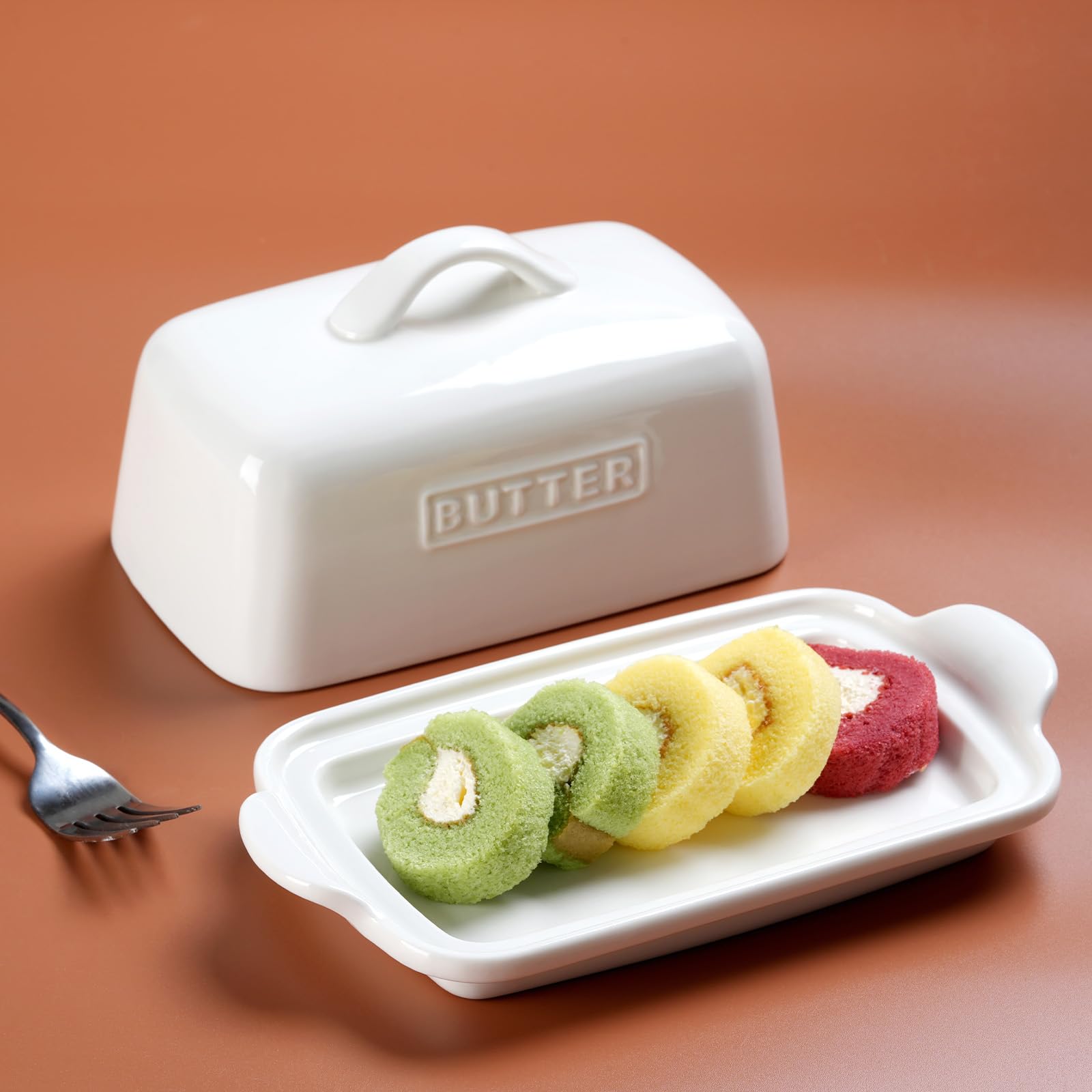 Large Butter Dish for 1 lb Block of Canadian Butter, Porcelain Butter Keeper Fit a Full Pound Block of Butter, Butter Container for an Entire Pound Butter, ADIVEE, Color-White.