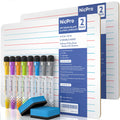 Nicpro Lap Board 9 x 12 Inch 2-Pack Double Sided Blank and Lined Small Lap Board with 3 Pens Mini Whiteboard for Water Based Learning, Portable for Student and Classroom Use
