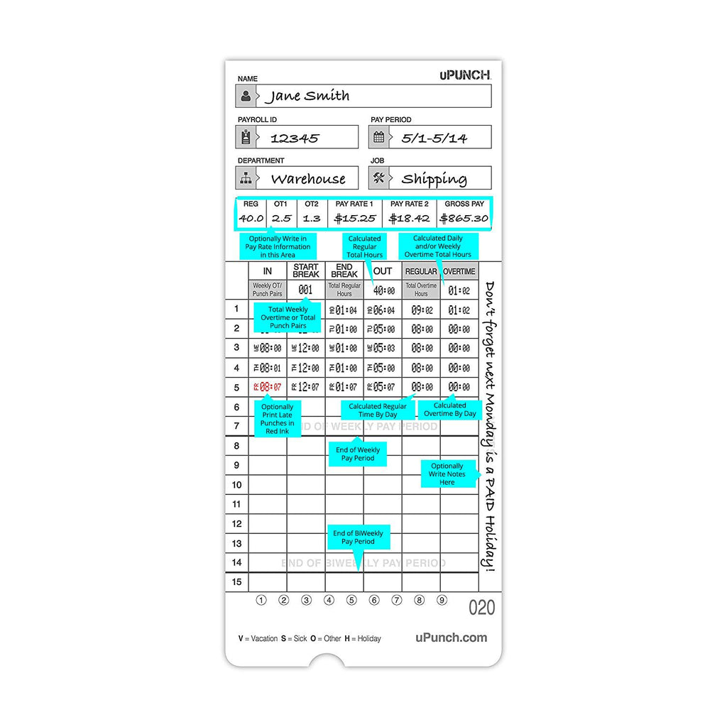 100 uPunch Time Cards for HN4000