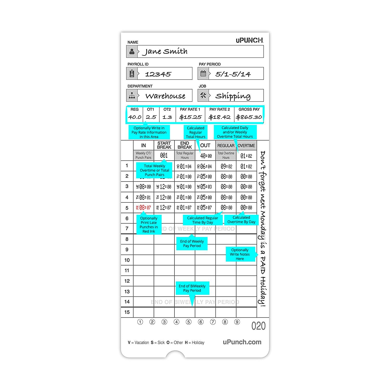 100 uPunch Time Cards for HN4000