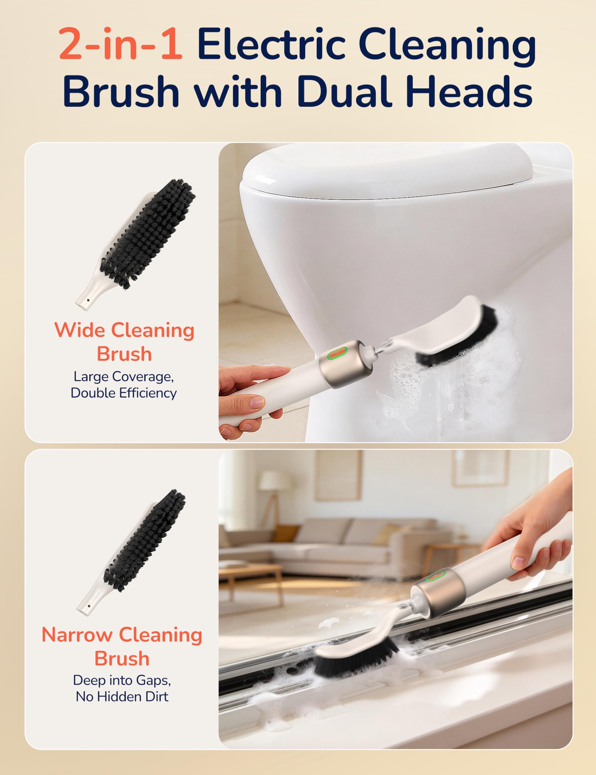 Electric Cleaning Brush for Multi-Surface Deep Clean - 3-Speed Adjustable, Waterproof & Rechargeable with 2 Brush Heads for Grout, Tile, Bathroom, Kitchen, Car, and Pet Supplies