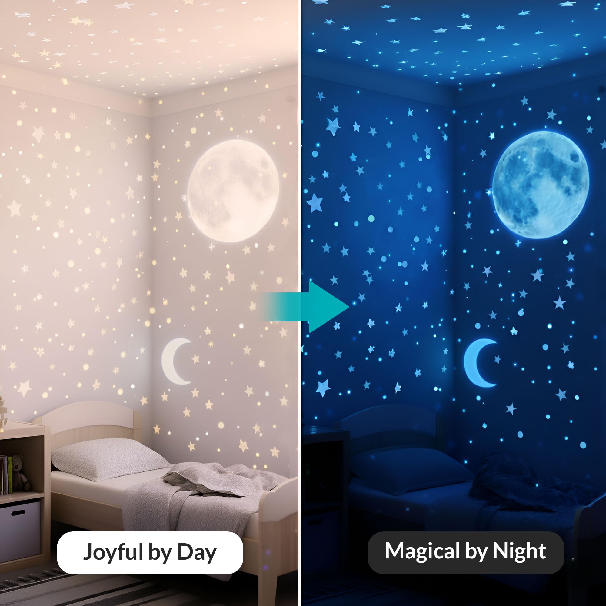 LUMOSX Glow in The Dark Stars for Ceiling - 1050pcs w/Moons + Ebook, Glow in The Dark Stickers of Ceiling Stars Glowing Star Decal Decoration, Star Ceiling for Kids Room Decor Kids