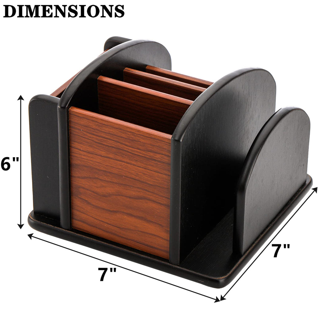 DEAYOU Wood Rotating Remote Control Holder, Spinning Remote Caddy for Table, 6-Compartment Wooden Revolving Office Supplies Desktop Storage Organizer for Pen, Pencil, Mail, Desk, Home, Living Room