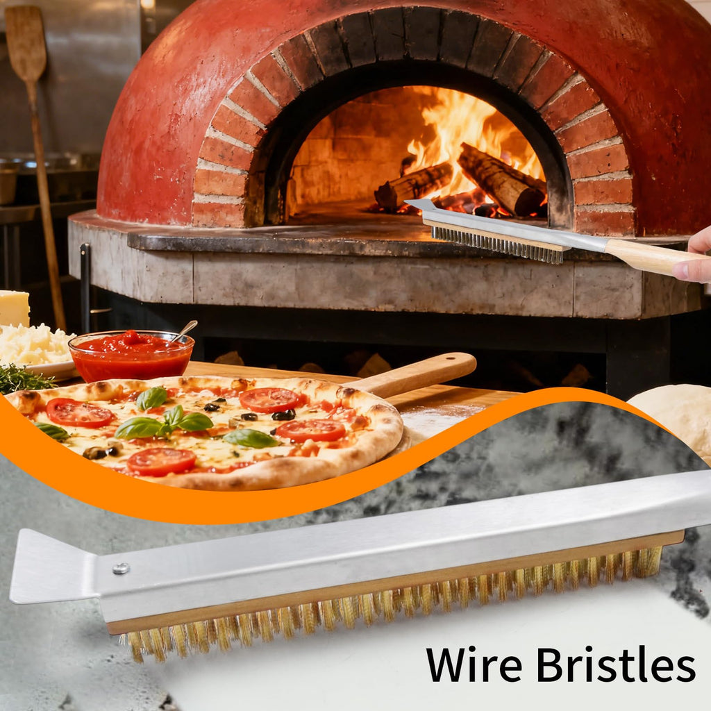 ZUDKSUY Pizza Oven Cleaning Brush with Stone Scraper, 21-inch Brush for Pizza Ovens, Suitable for Indoor and Outdoor Pizza Ovens and Restaurants