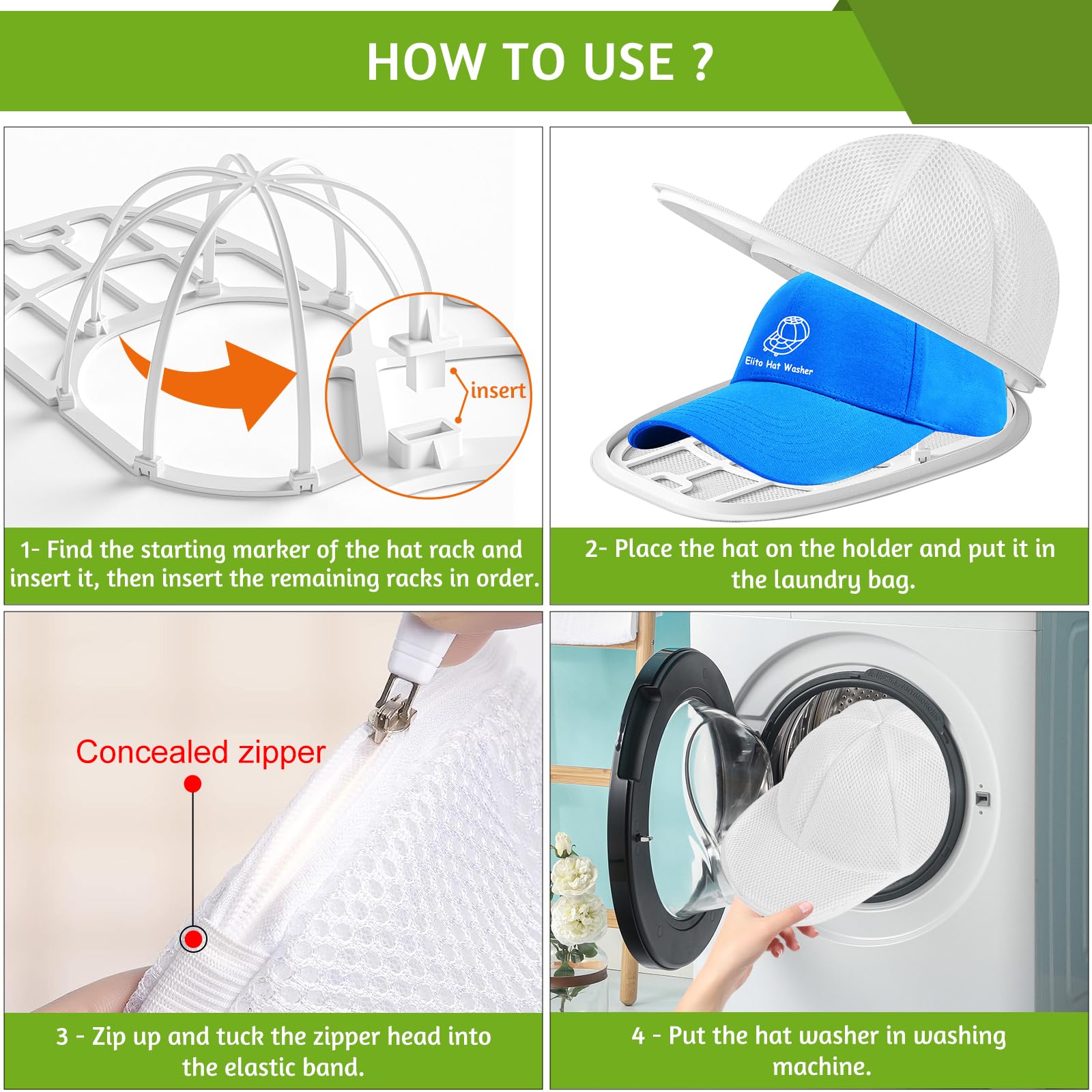Hat Washer Cage Hats Cleaner, Hat Washer for baseball caps for Washing Machine or Dishwasher, Ball Cap Washers Frame for Flat & Curved Hats.2-Pack White