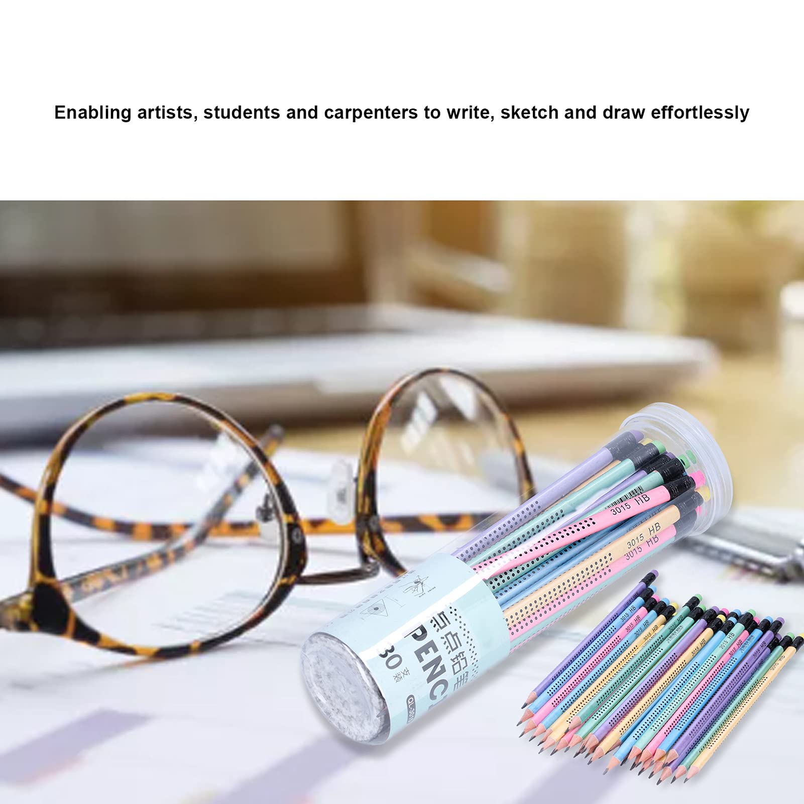 Writing Pencil, 30Pcs HB Pencil Non‑Slip Multi‑Color with Eraser Children Student Writing Drawing Tools With Triangular Barrel