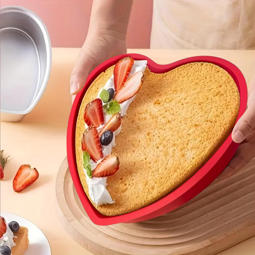 Silicone Heart Shaped Cake Pan, 3pcs 8 Inch Heart Baking Pan, Cake Molds Non-Stick Quick Release Suitable for Cheesecake Chocolate Cake Brownie Cake Puddings