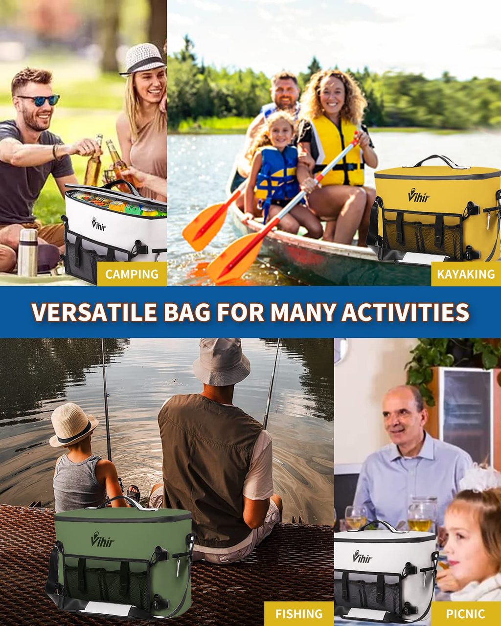 Vihir Waterproof Large Kayak Cooler with Multiple Storage Pockets, for Kayaks with Lawn-Chair Style Seats, for Camping,Travel, Lunch, Beaches Trips