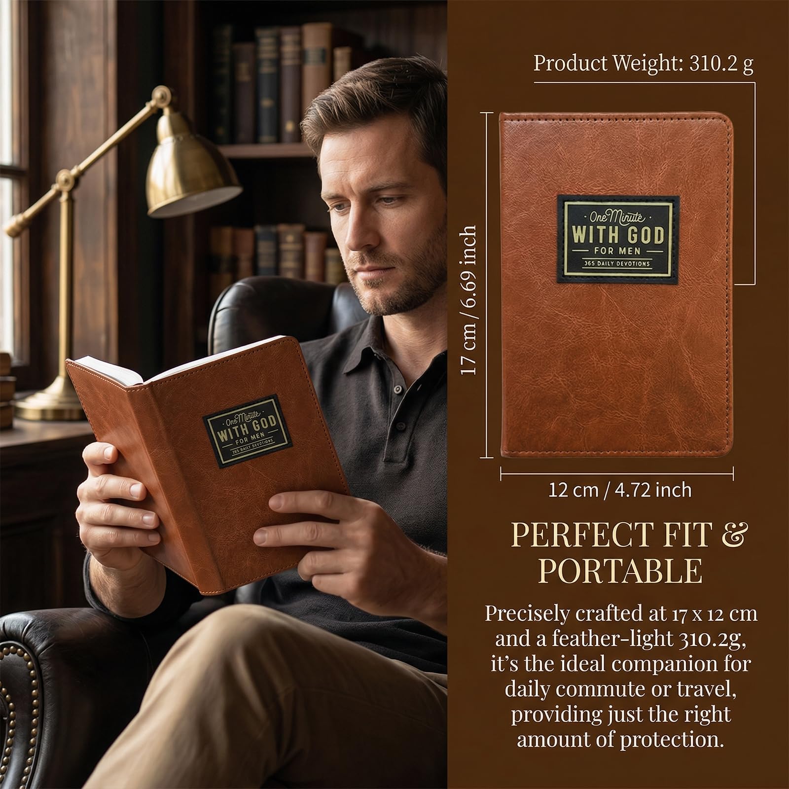 One Minute with God for Men 2026 Daily Devotional: 365 Days Prayer & Bible Tracking Diary,Daily Journal for Spiritual Growth,Brown Leather Appointment Book Planner