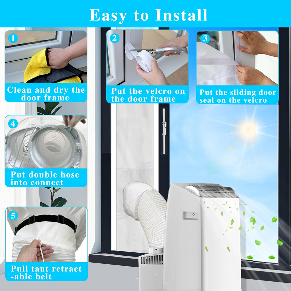 Inverter Portable Air Conditioner Sliding Door Seal Kit Compatible with Midea Etc Inverter Ac 14000 BTU Designed for Hose-in-Hose Portable AC Sliding Door Vent kit 17.5"*98"Sliding Door Velcro Panel