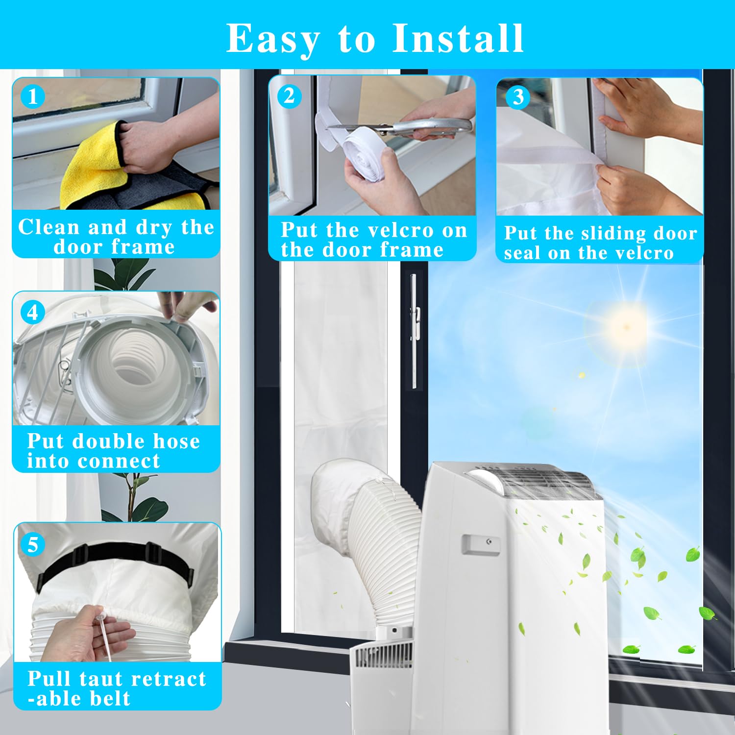 Inverter Portable Air Conditioner Sliding Door Seal Kit Compatible with Midea Etc Inverter Ac 14000 BTU Designed for Hose-in-Hose Portable AC Sliding Door Vent kit 17.5"*98"Sliding Door Velcro Panel