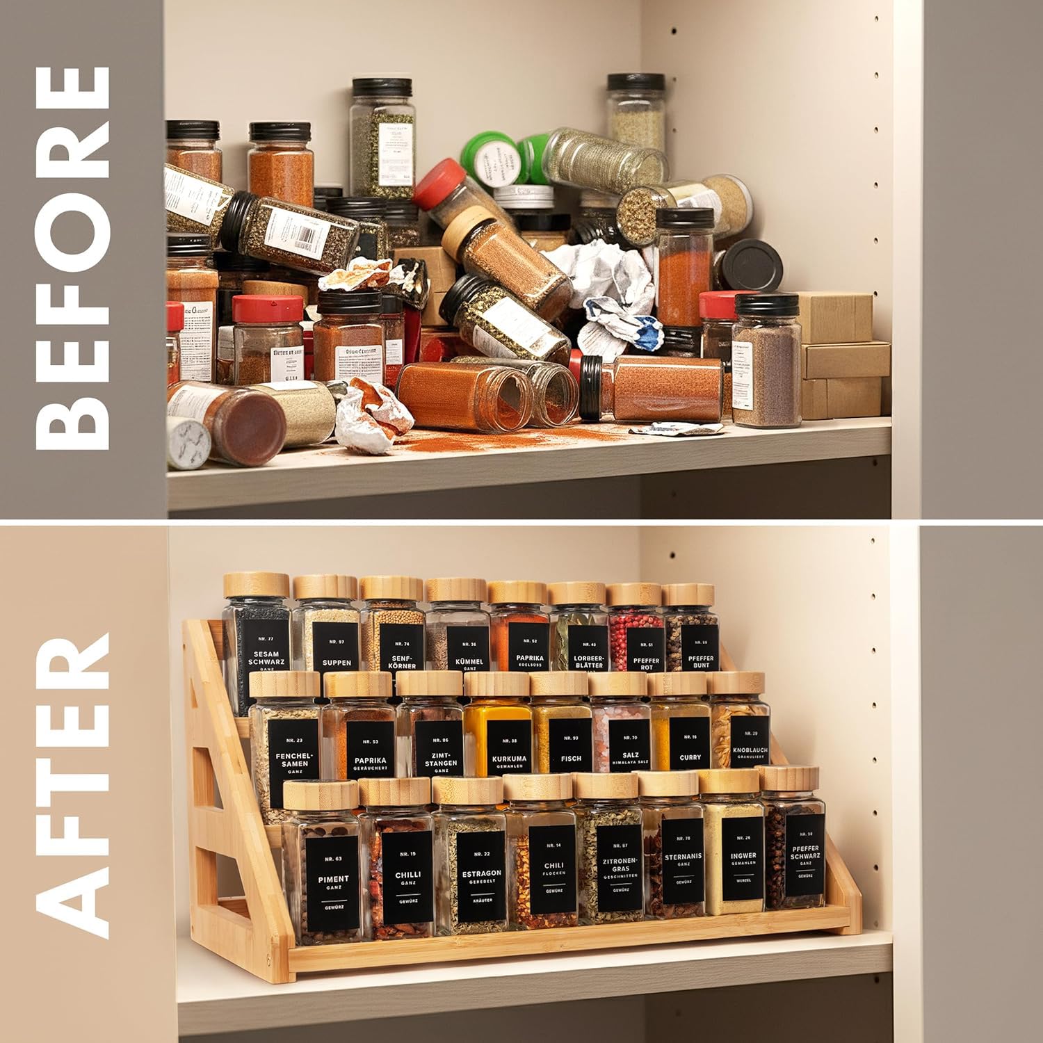 MNADSFKJ Bamboo Tiered Spice Rack, for Countertop Spice Organizer for Pantry Spice Shelf Organizer Kitchen Spices Rack，Cabinet spice rack，Cabinet seasoning rack,Bamboo