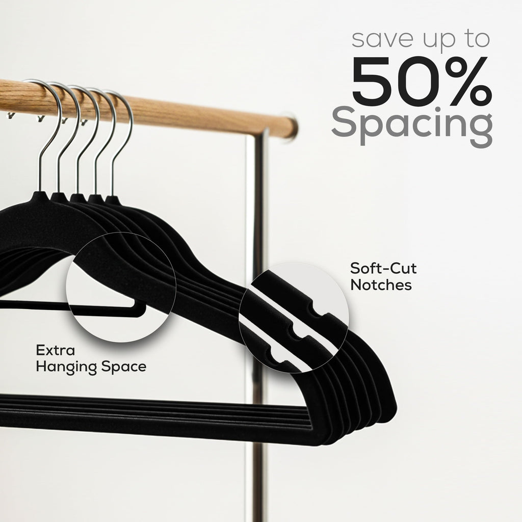 Utopia Home Premium Velvet Hangers 50 Pack - Non-Slip Clothes Hangers with Tie Bar - Black Hangers - Standard Hangers with 360 Degree Rotatable Hook - Heavy Duty Coat Hangers