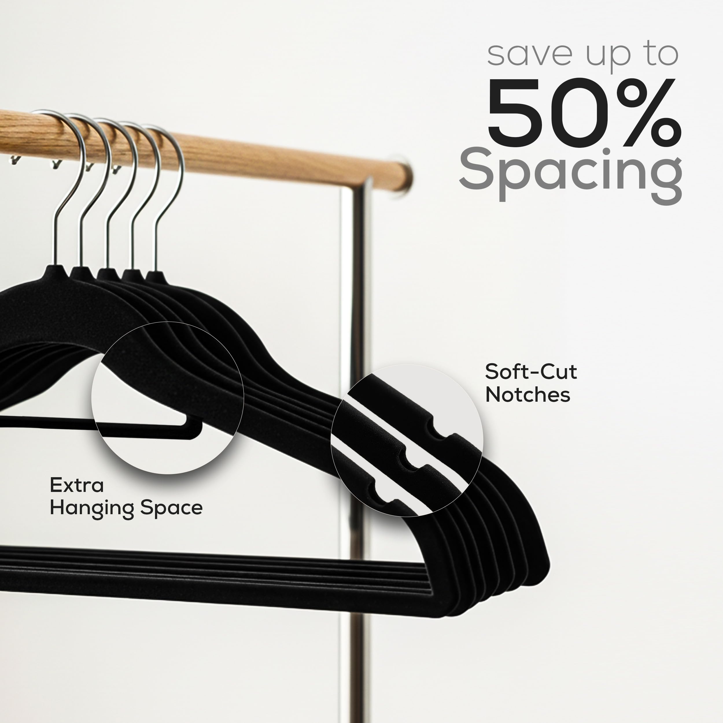 Utopia Home Premium Velvet Hangers 50 Pack - Non-Slip Clothes Hangers with Tie Bar - Black Hangers - Standard Hangers with 360 Degree Rotatable Hook - Heavy Duty Coat Hangers