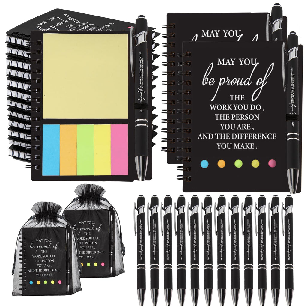 12 Sets Thank You Gifts, Employee Appreciation Gifts, Inspirational Notebooks With Sticky,Inspirational Pens And Gift Bags,Mini Motivational Notebooks for Teacher Student Staff Volunteer Gifts