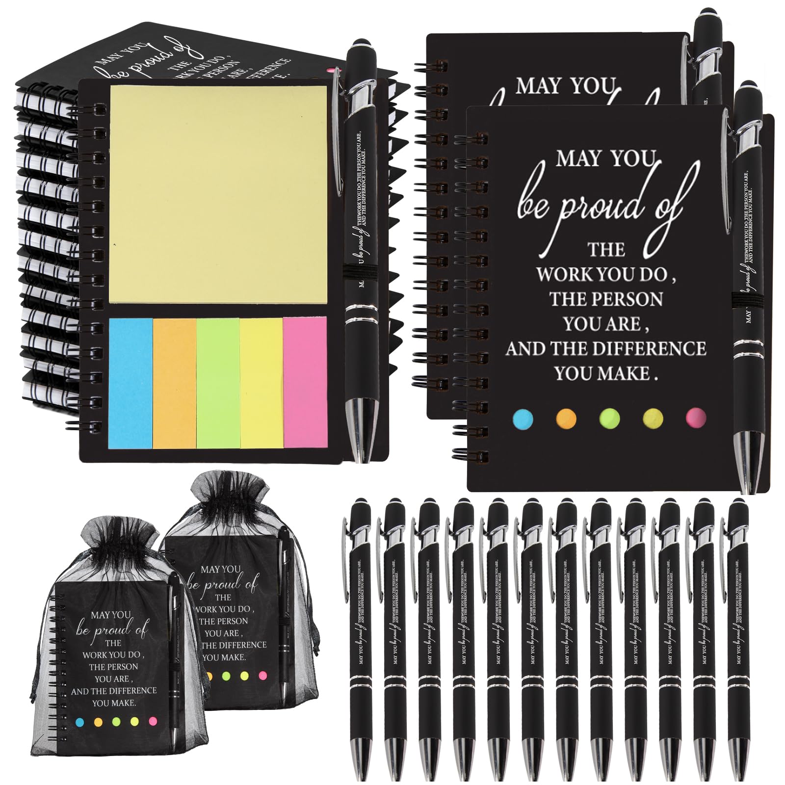 12 Sets Thank You Gifts, Employee Appreciation Gifts, Inspirational Notebooks With Sticky,Inspirational Pens And Gift Bags,Mini Motivational Notebooks for Teacher Student Staff Volunteer Gifts
