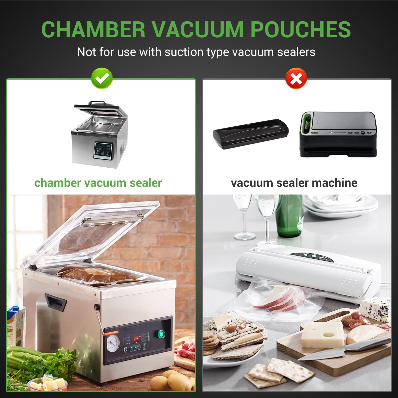 VTUUU Chamber Vacuum Sealer Bags 130 Quart size 8" x 12" and 130 Pint Size 6" x 10" For Vacuum Chamber Bags Pre-Cut Chamber Vacuum Bags- BPA-Free -Heavy Duty Chamber Machine Pouches