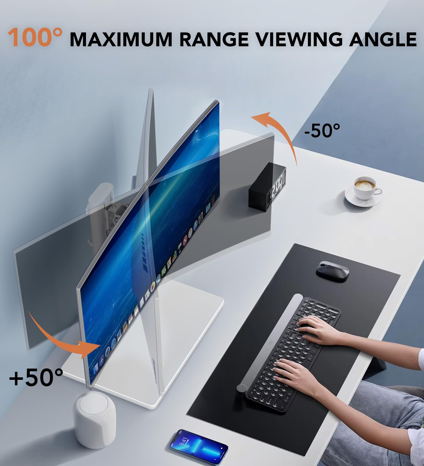 Single LCD Computer Monitor Free-Standing Desk Stand Riser for 13 inch to 32 inch Screen with Swivel, Height Adjustable, Rotation, Holds One (1) Screen up to 77Lbs(HT05W-001)