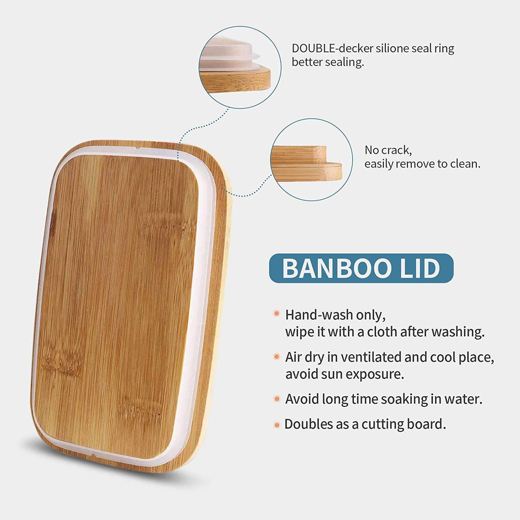 HPYNPES Large Ceramic Butter Dish with Lid and Natural Oak Wood Cover for Kitchen Decor and Accessories for Kitchen Gift, White