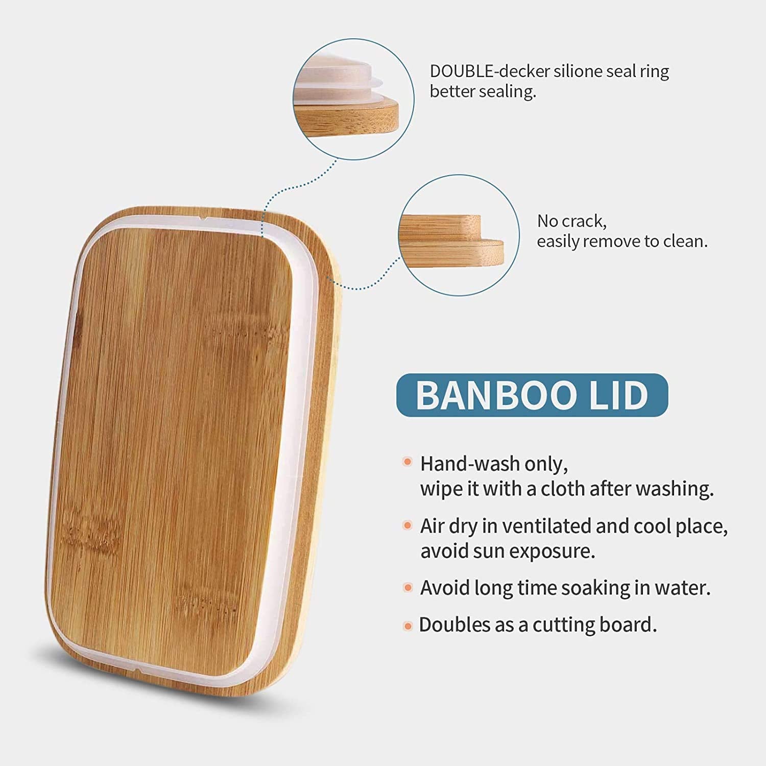 HPYNPES Large Ceramic Butter Dish with Lid and Natural Oak Wood Cover for Kitchen Decor and Accessories for Kitchen Gift, White