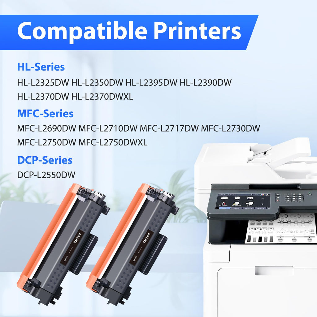 [with CHIP] TN760 Toner Cartridge Replacement for TN760 TN-760 TN730 TN-730 Compatible with Brother DCP-L2550DW MFC-L2710DW HL-L2370DW HL-L2390DW MFC-L2750DW HL-L2390DW HL-L2350DW Printer (2 Black)