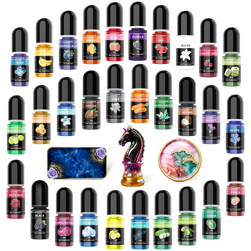 Epoxy Resin Pigments - 30 Colors Resin Color Pigment, Highly Concentrated Liquid Epoxy Resin Dyes For Resin Art, DIY Jewelry Making, Crafts And More. (30 Colors)