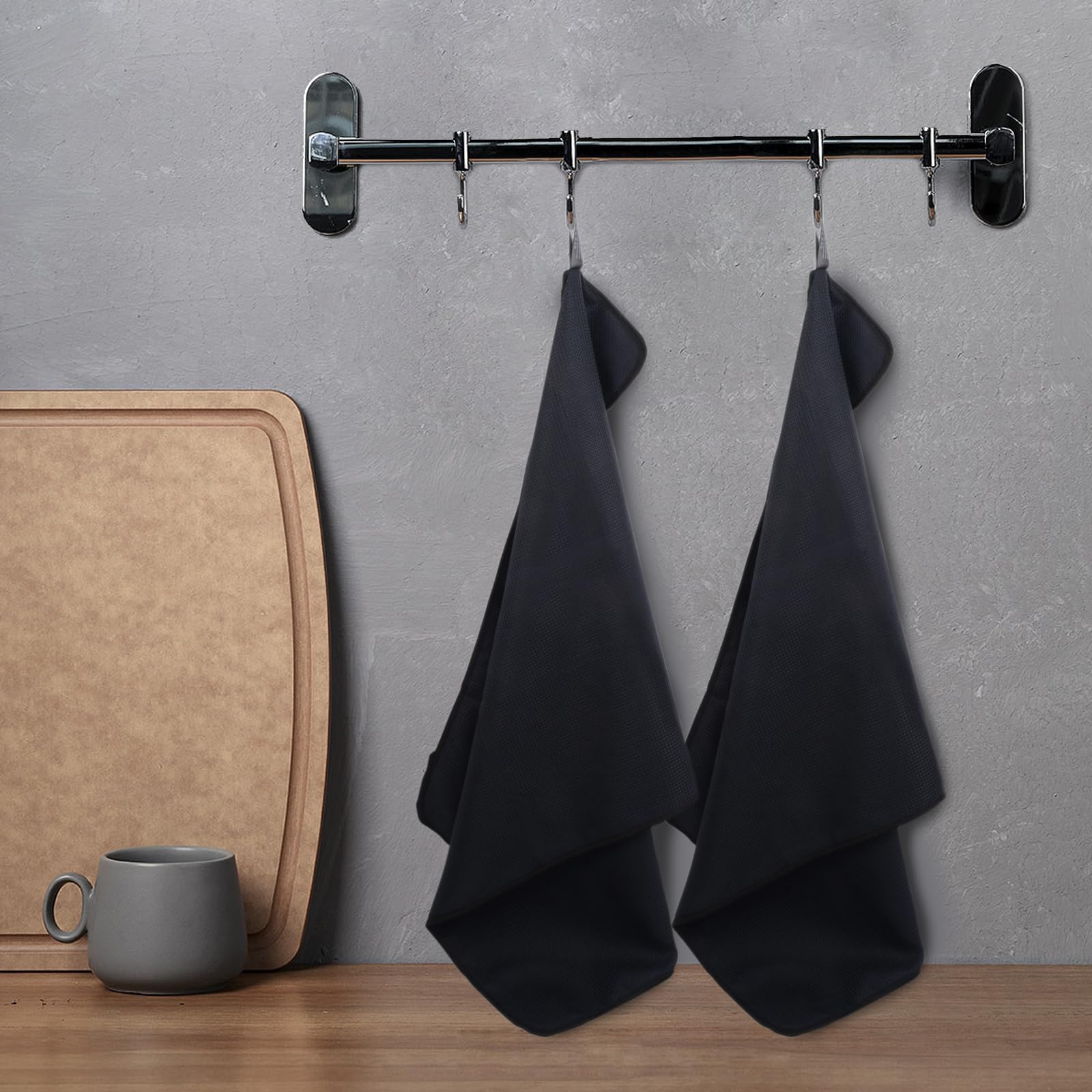 VIVOTE Microfiber Tea Towels, Kitchen Tea Towels, Super Soft, Absorbent and Lint Free, Quick Drying, Barista Towel, Black Tea Towels for Kitchen (50 x 70 cm)