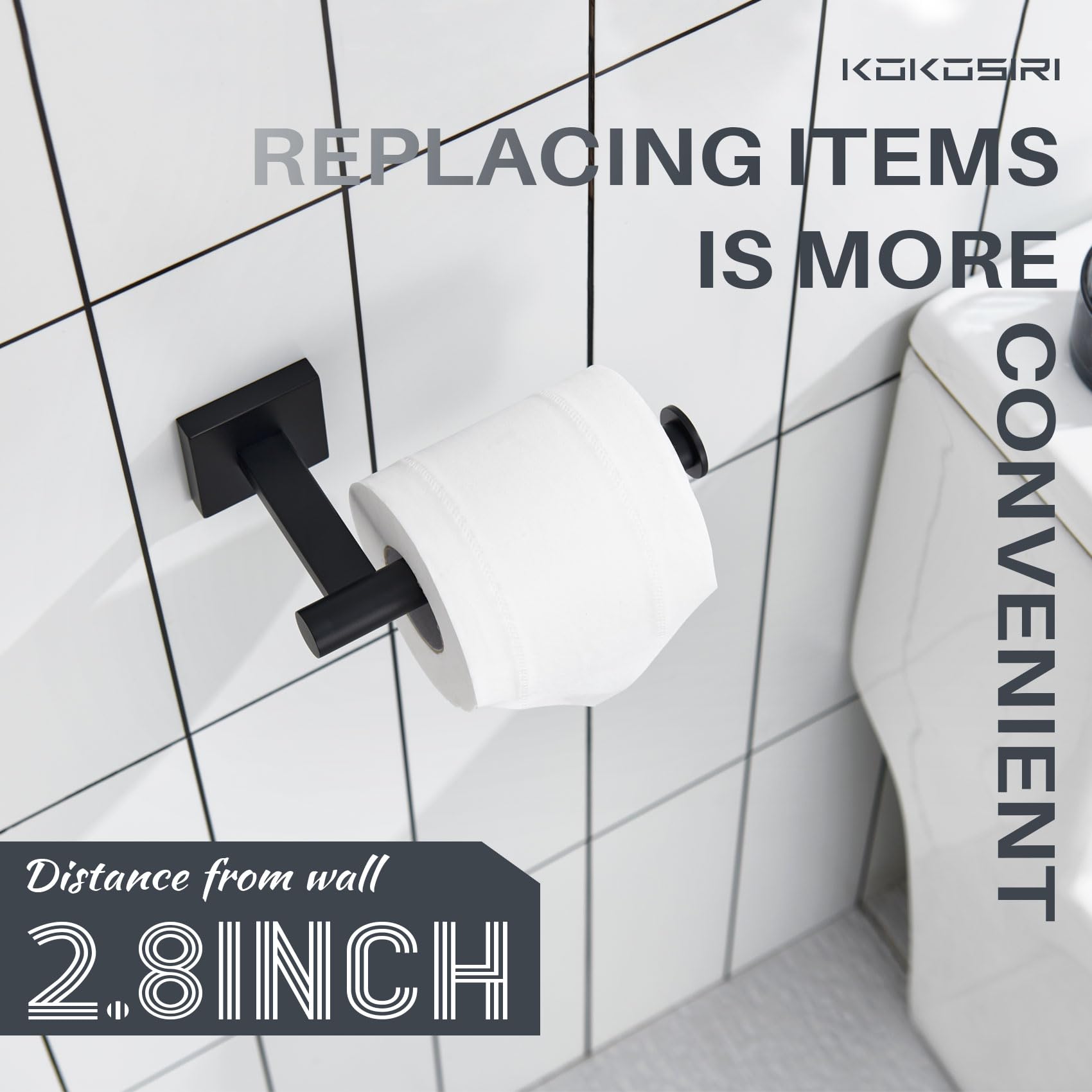 KOKOSIRI Toilet Paper Holder for Bathroom Toilet Roll Holder Hold Mega Rolls Wall Mounted, Matte Black Stainless Steel B2008BK