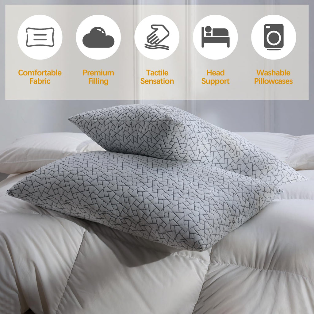 FROHAUL Shredded Memory Foam Bed Pillows Adjustable Hotel Quality Pillows for Side, Back and Stomach Sleeper, Breathable Washable Cover, Oeko-TEX Certified Queen Size Set of 2