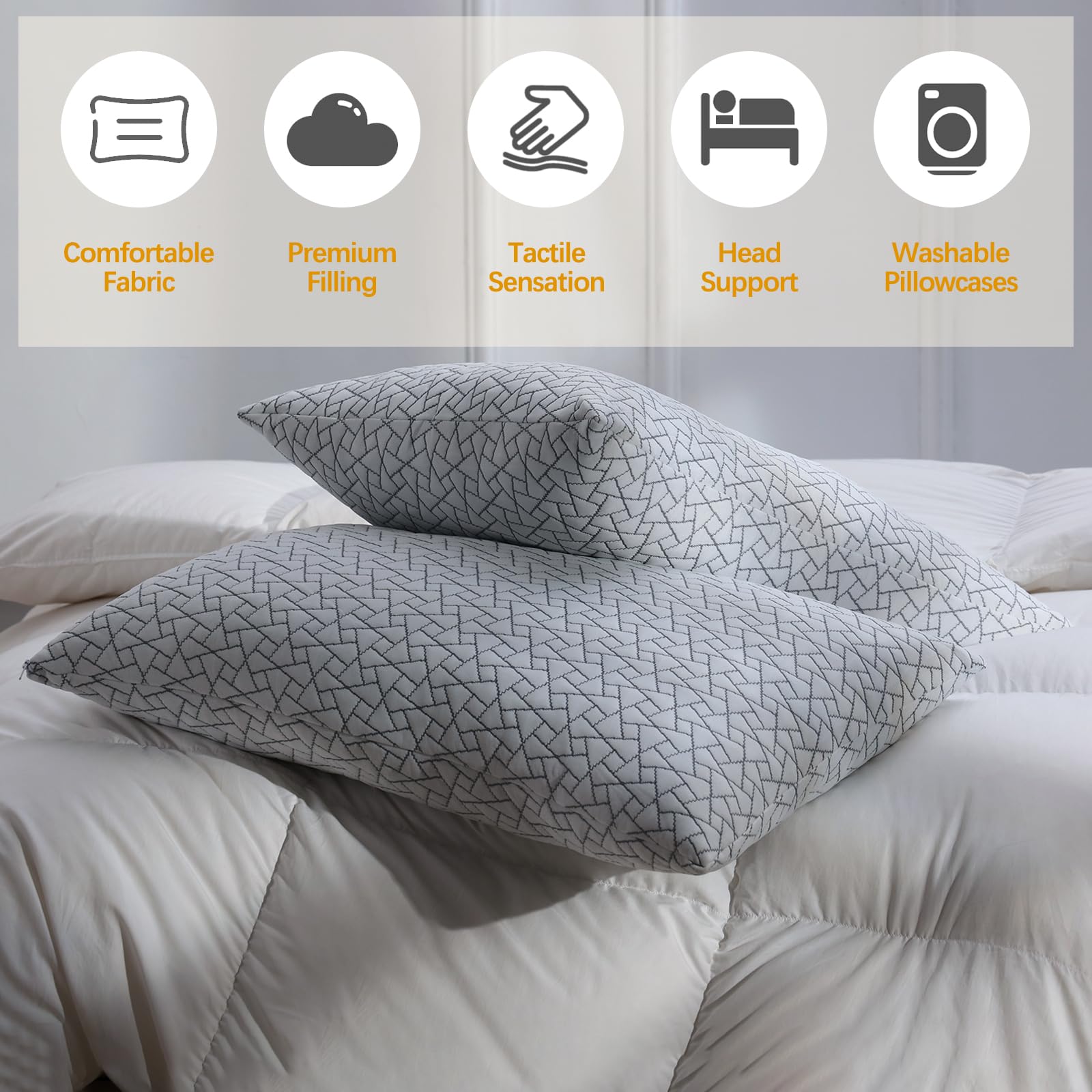 FROHAUL Shredded Memory Foam Bed Pillows Adjustable Hotel Quality Pillows for Side, Back and Stomach Sleeper, Breathable Washable Cover, Oeko-TEX Certified Queen Size Set of 2