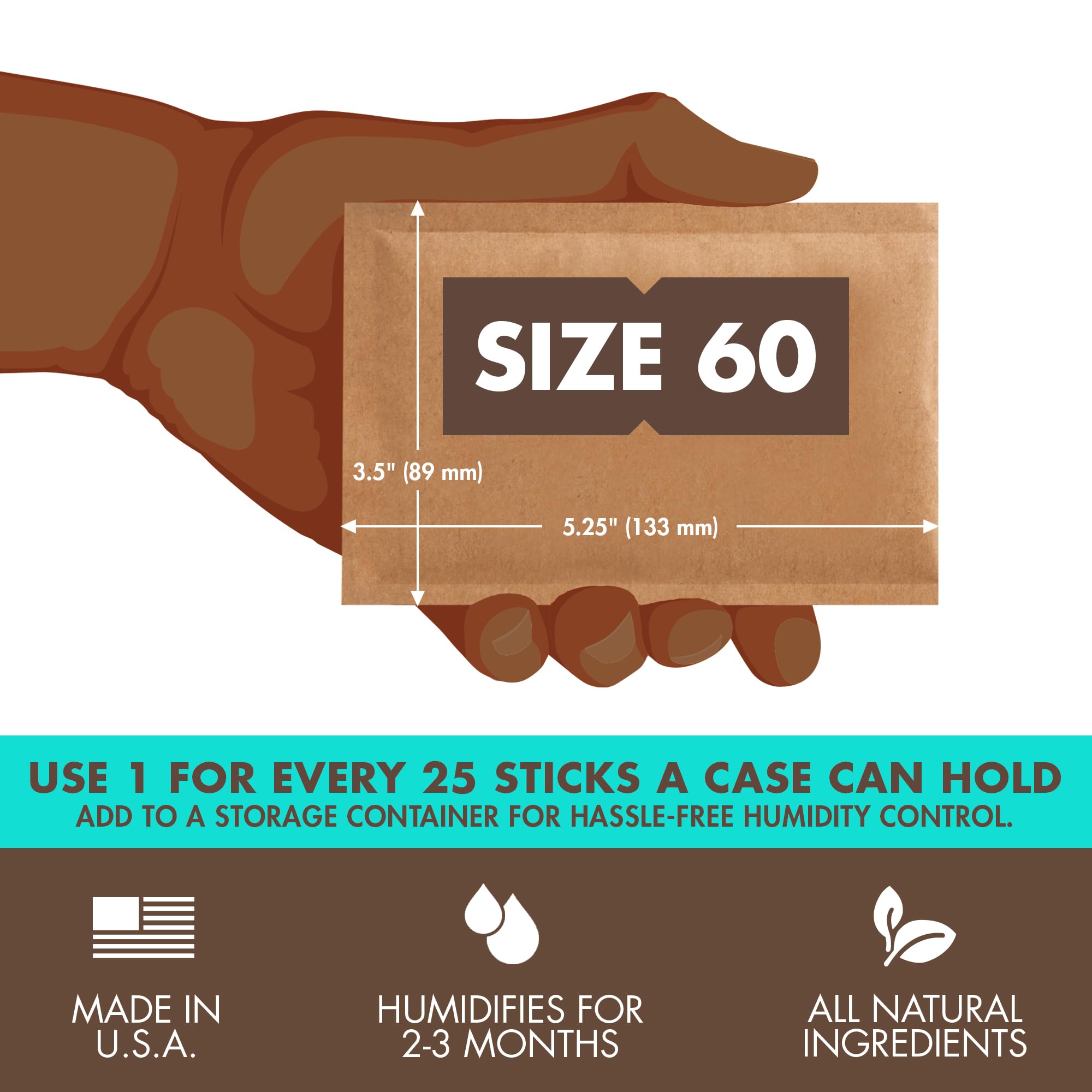 Boveda 65% Two-Way Humidity Control Packs For Aging & Long-Term Storage in Plastic & Wood Boxes – Size 60 – 4 Pack – Moisture Absorbers – Humidifier Packs – Hydration Packets in Resealable Bag