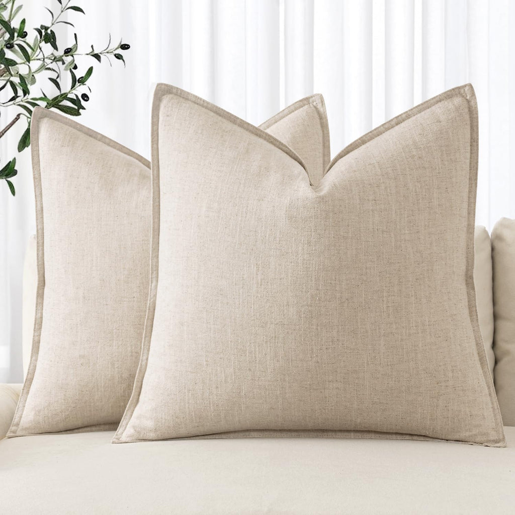 MIULEE Linen Pillow Covers Pack of 2 Decorative Throw Pillow Covers Soft Accent Boho Farmhouse Couch Pillowcases Modern Home Decors for Sofa Cushion Living Room Bed 18x18 Inch Natural Beige