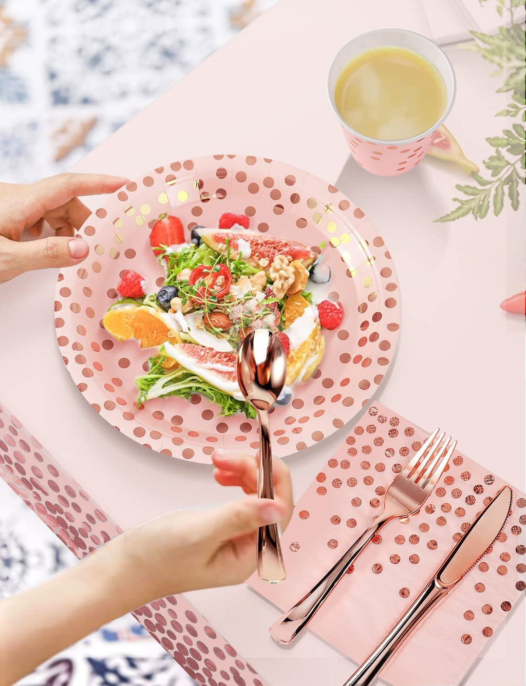 Nkaiso 141 Pieces Pink and Rose Gold Party Supplies, Party Dinnerware Sets Include Paper Plates Napkins Cups Silverware, for Wedding Bridal Shower Engagement Birthday Parties Decoration -20 Serves