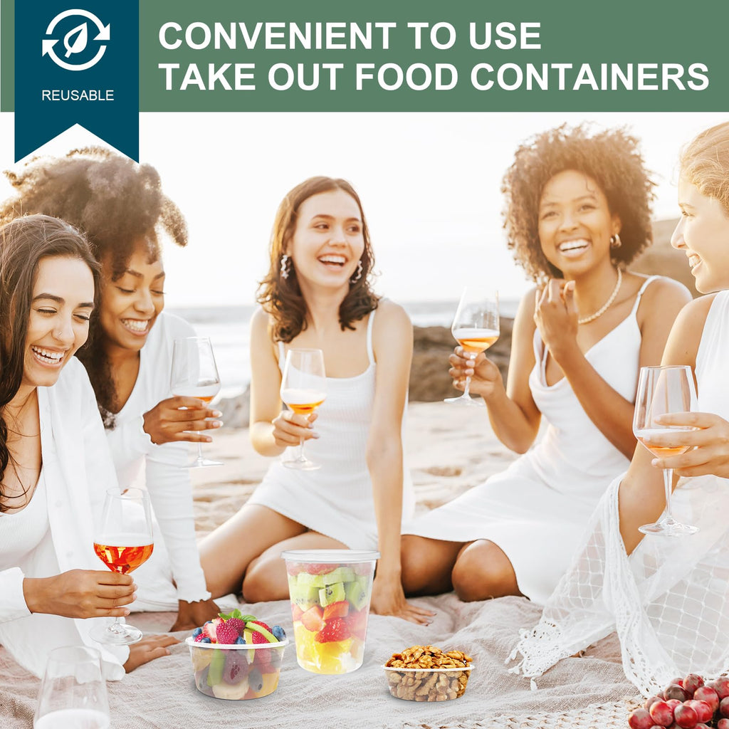 Deli Containers with Lids 48 Sets [8,16, 32 oz 16 Each ] - Food Storage Containers with Lids Freezer Safe, Soup Containers for Restaurant, BPA Free | Portion Control | Leakproof | Microwave