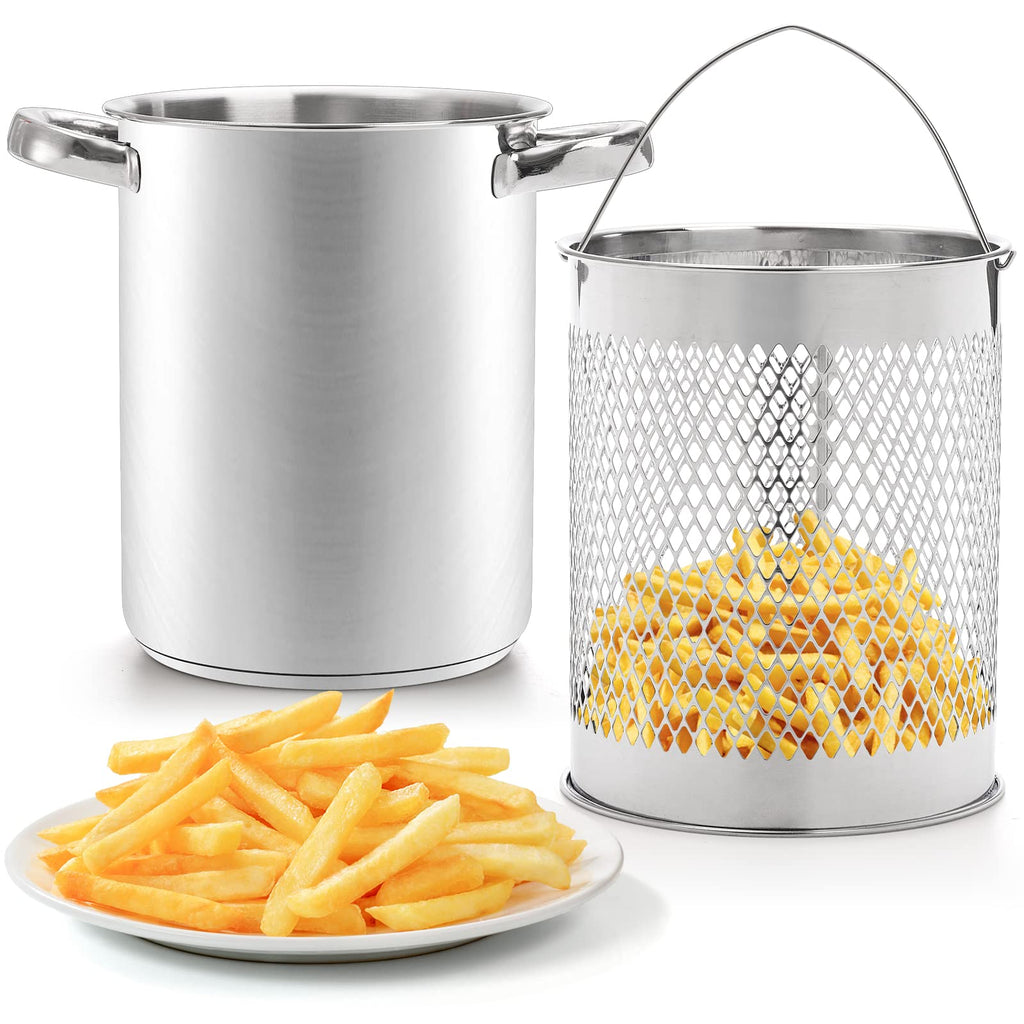 AVLA Asparagus Pot, 4 Quart Stainless Steel Steamer Cooker, Vegetable Asparagus Cooker with Removable Basket and Lid for Pasta, Spaghetti, Boiled Eggs, Shrimp, Oil Deep Fry Pan for French Fries
