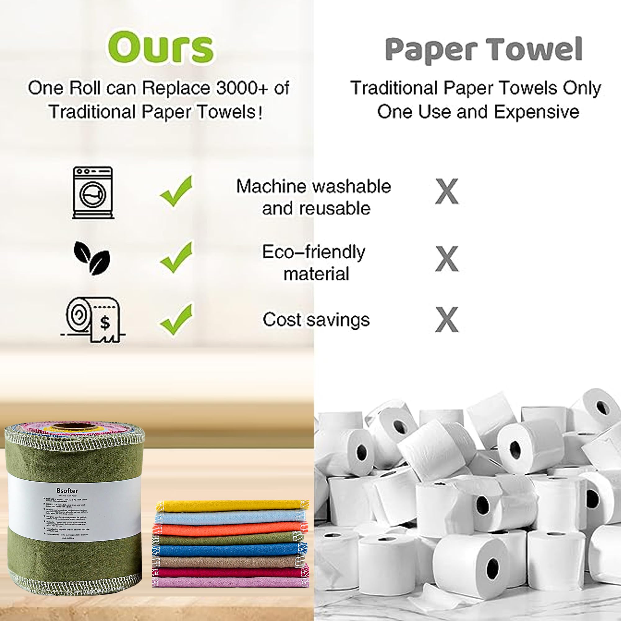 Bsofter Reusable Toilet Paper Rolls – 28 Pcs Reusable Toilet Paper Washable Toilet Tissue Camper RV Toilet Paper Paperless Tp Cloth Bidet Towels Reusable Baby Wipes Alternative
