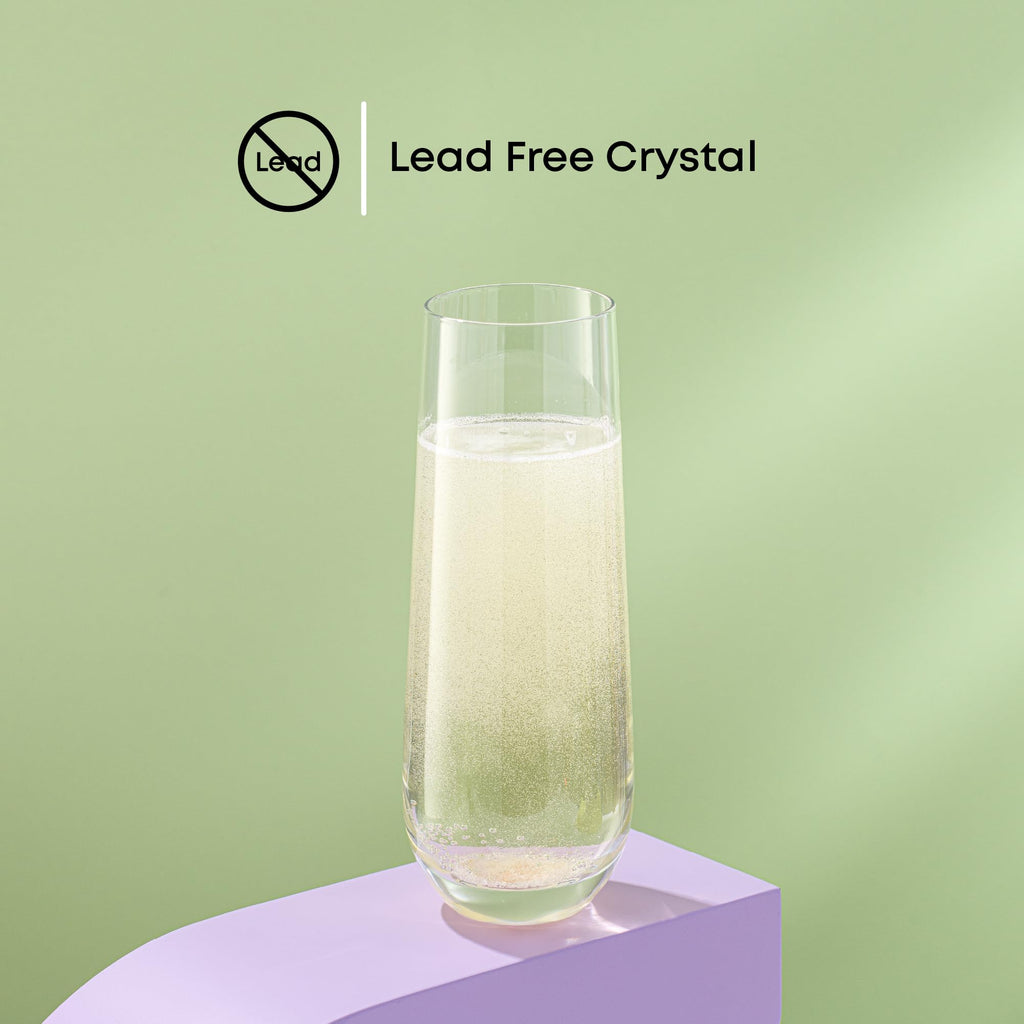 JoyJolt Milo Stemless Champagne Flutes Set of 8 Crystal Glasses. 9.4oz Champagne Glasses. Prosecco Wine Flute, Mimosa Glasses Set, Cocktail Glass Set, Water Glasses, Highball Glass, Bar Glassware