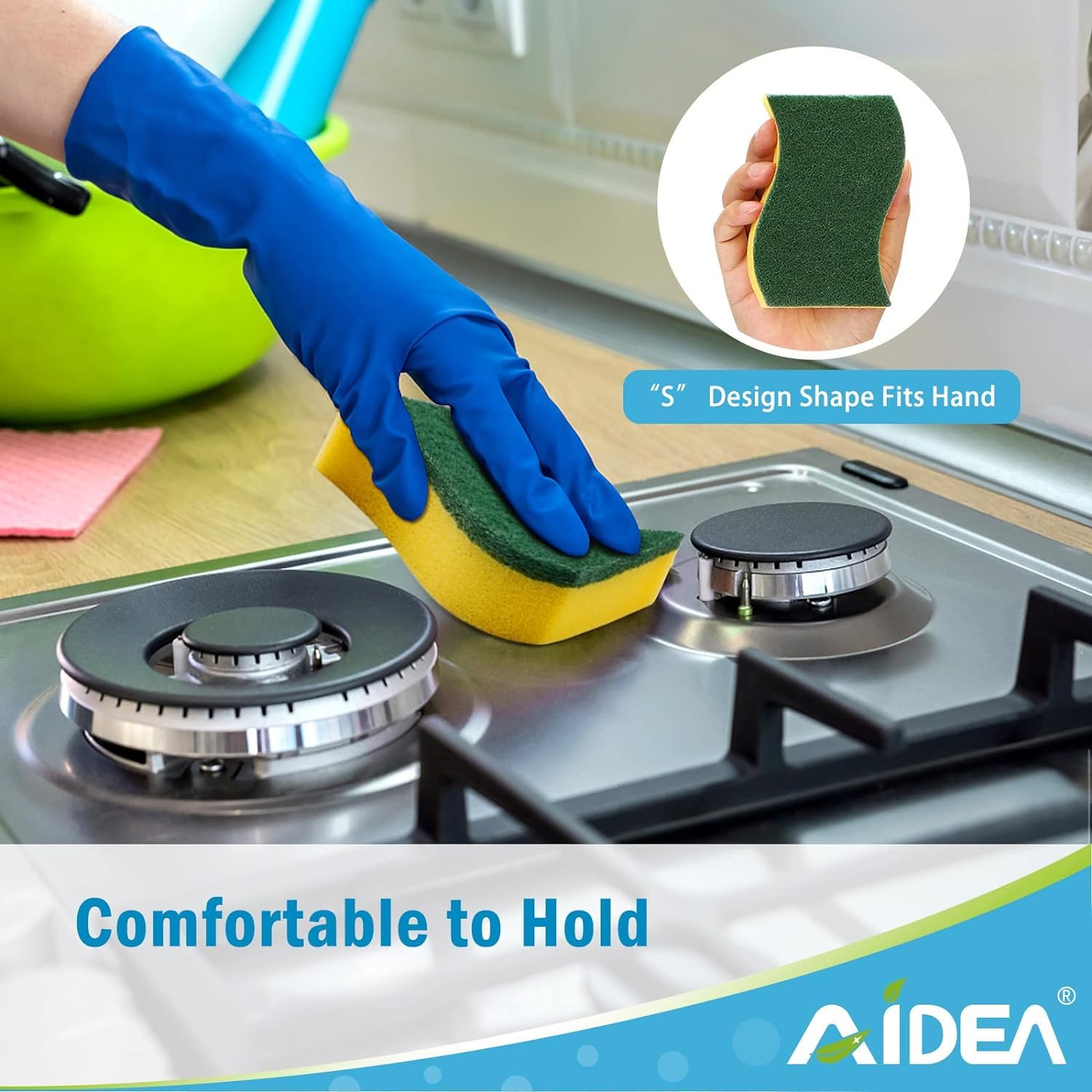 AIDEA Heavy Duty Scrub Sponge-50 Count, Cleaning Sponge, Kitchen Dish Sponge, Effortless Cleaning Eco Scrub Pads for Dishes,Pots,Pans All at Once