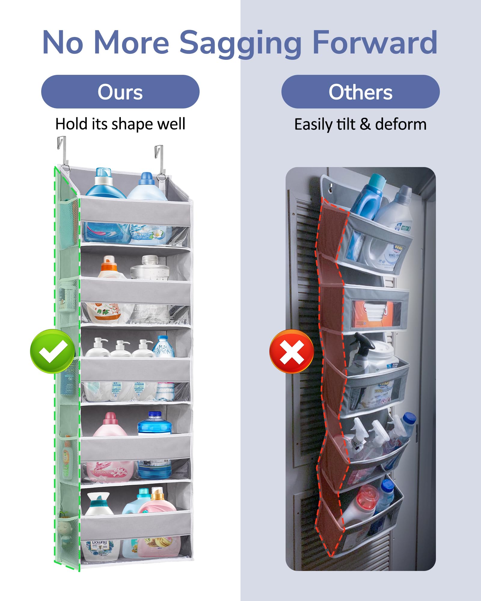 ULG 1-Pack Over Door Organizer with 5 Large Pockets 10 Mesh Side Pockets, 44 lbs Weight Capacity Hanging Storage Organizer with Clear Window for Bedroom Bathroom Kitchen, Toys, Shoes, Diapers