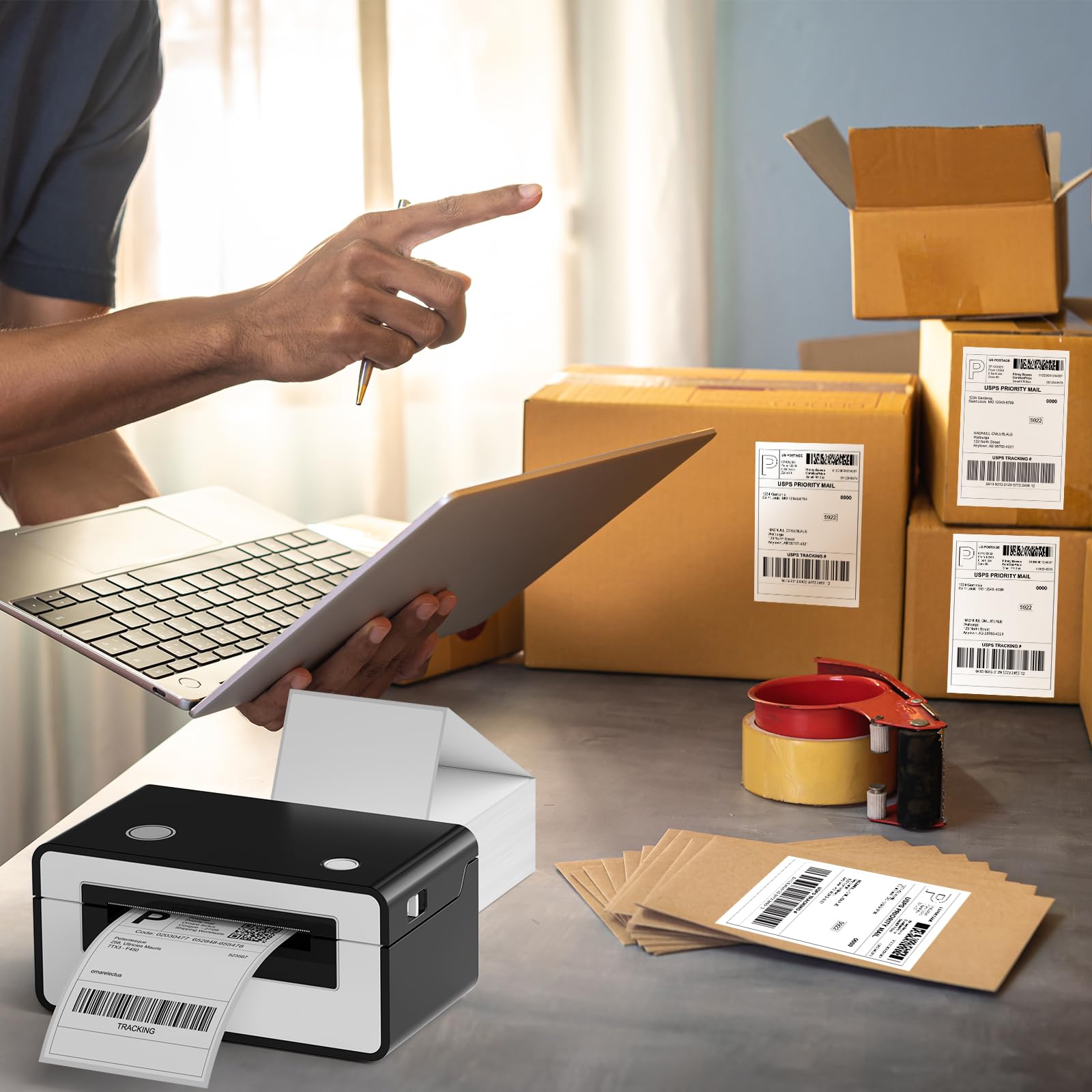 Immuson Fanfold 4 x 6 Direct Thermal Shipping Labels with Perforations, 500 Labels, Permanent Adhesive, White Mailing Labels for Thermal Printer