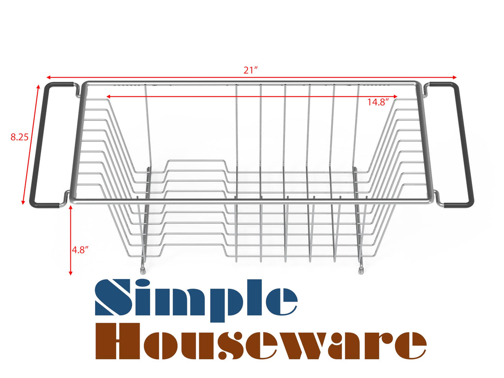 Simple Houseware Over Sink Dish Rack and Drainer, Countertop Drying Organizer for Kitchen, Chrome