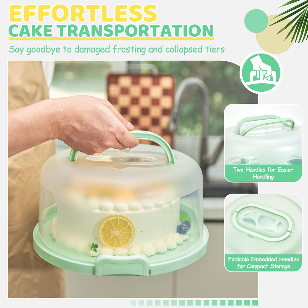 Ohuhu Cake Carrier with Lid and Handle,10 inch BPA-Free Plastic Cake Container for Storage & Transport - Leak-Proof Base, 2 Handles, Ideal Christmas Gift for Bakers, Mom, Party Hosts