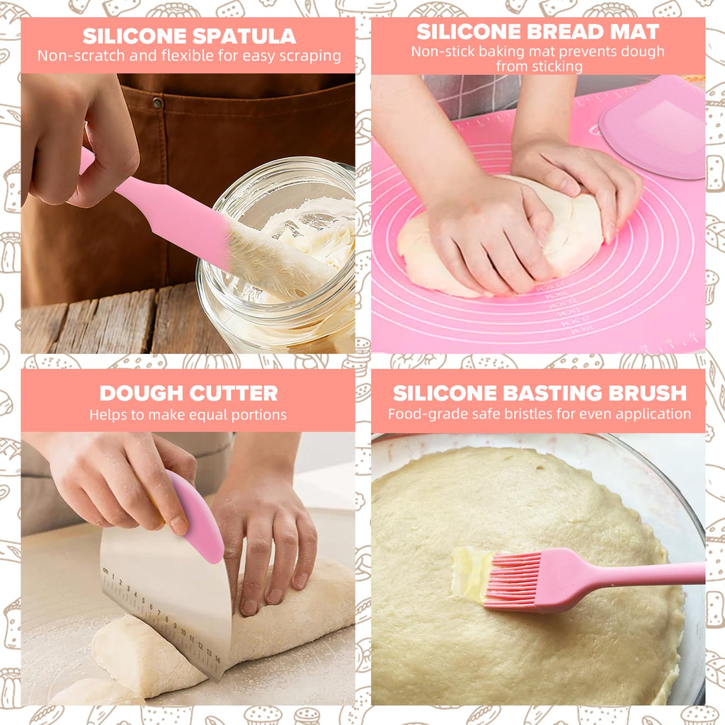 RYTOXILO Sourdough Bread Starter Kit, 15 Pcs Sour Dough Bread Baking Supplies for Beginners with 24 Oz Glass Starter Jar, Complete Bread Making Set with Silicone Banneton Proofing Basket